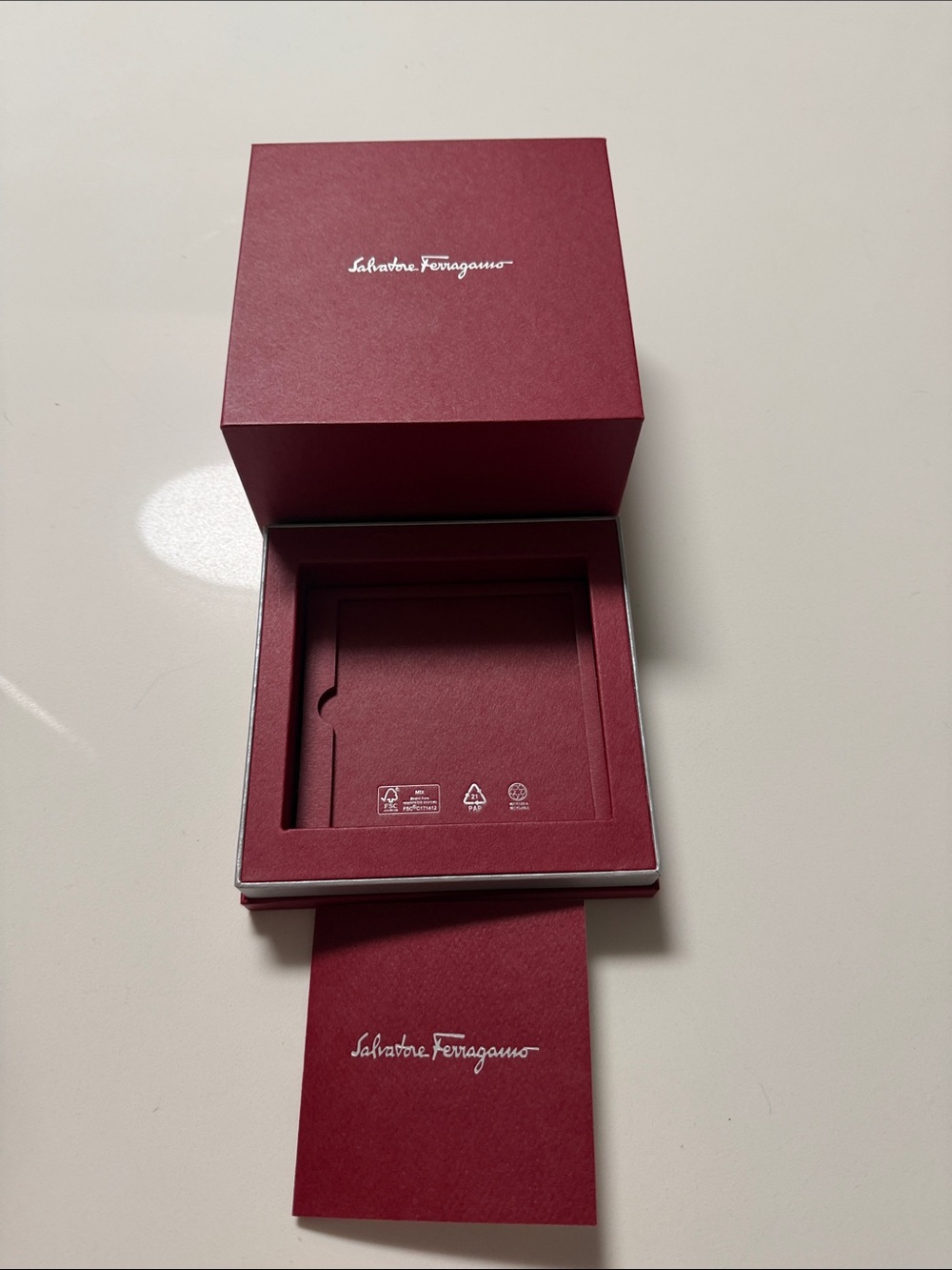 Salvatore Ferragamo Wine Red Gift Box with Silver Logo/ warranty authentic book